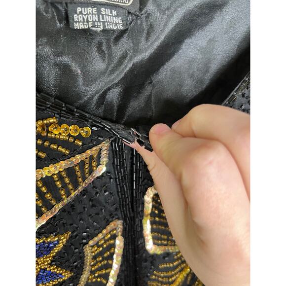 1980s Jean for Joseph Le Bon Silk Beaded Glam Regency Swiftie Glitz Cardigan XXL - Picture 3 of 6